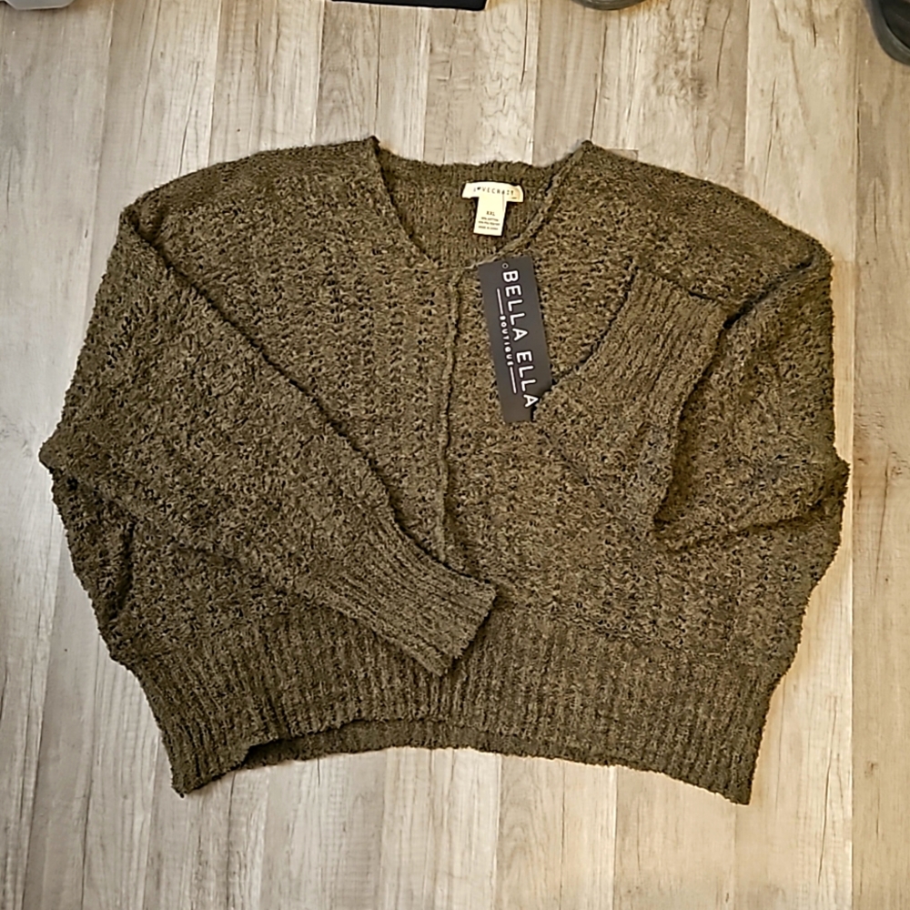 LOVECRAZY from Bella Ella Wallflower Knit Cropped Sweater in Green SIZE XXL NWT